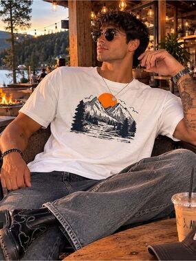 Tallwoods Mountain Graphic Tee Men's Medium Outdoor Hiking White Shirt